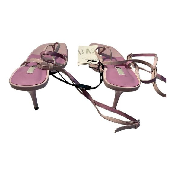 ZARA WOMENS SIZE 6 LILAC PURPLE STRAPPY FAUX LEATHER HEELED SANDALS SHOES - Picture 9 of 16